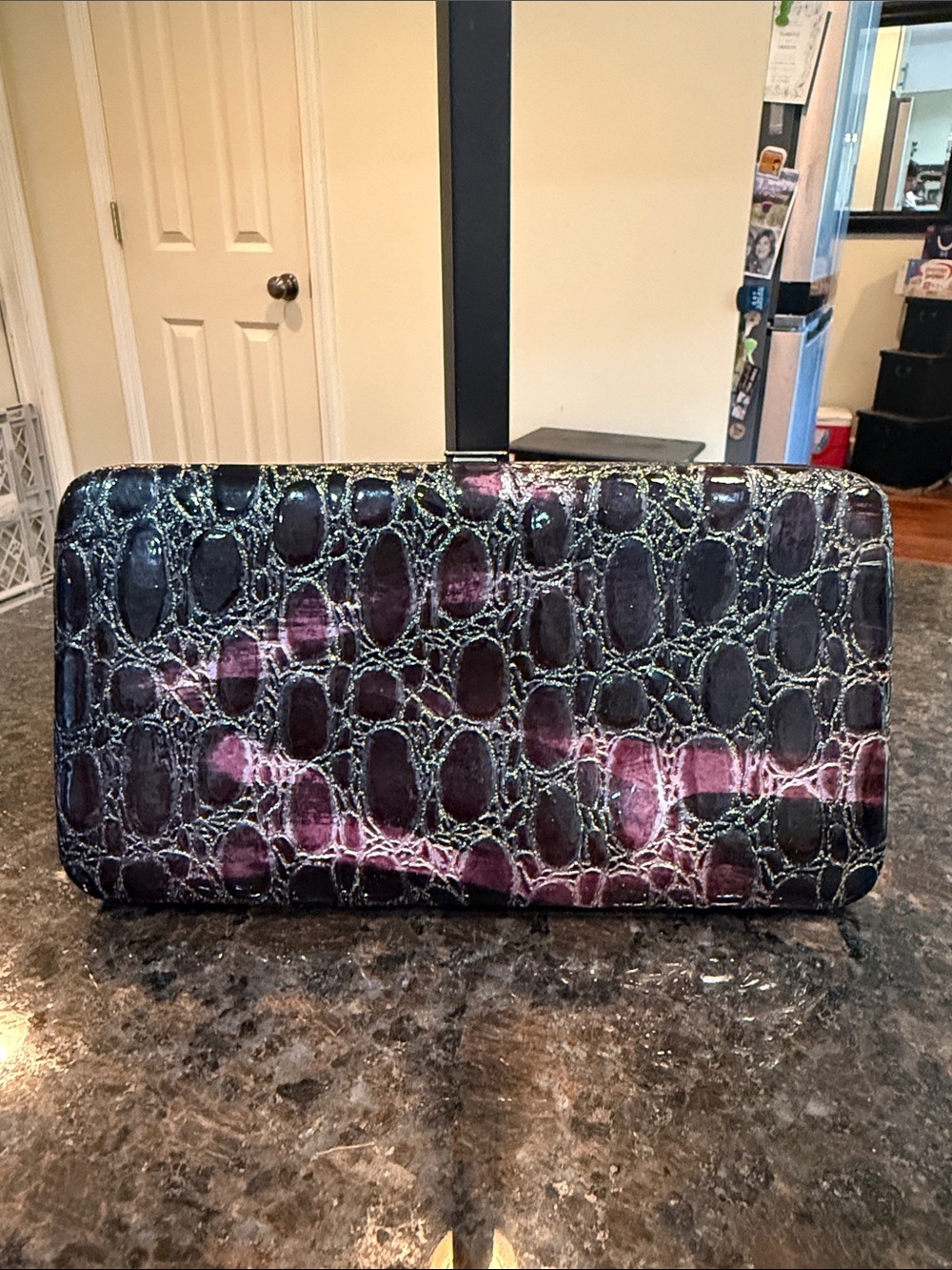Source Unknown Hard Case Purple Croc-Embossed Wristlet Clutch